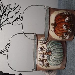 Bins Fall Autumn Harvest Thanksgiving Bucket Set Bin Basket Container Metal